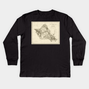 1900s Historical Oahu Map in Sepia Kids Long Sleeve T-Shirt